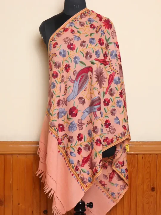 Kashmiri Stole With Hand Aari Embroidery in Pure Wool
