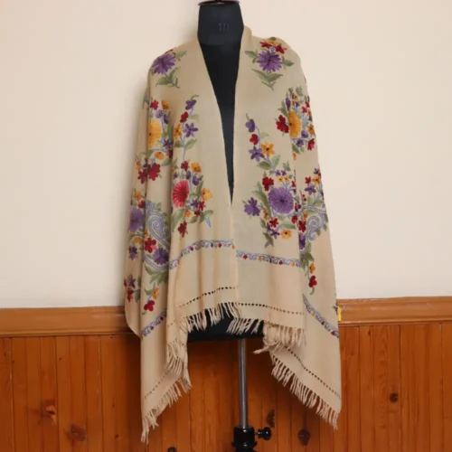Beautiful Kashmiri Stole in Pure Wool With Hand Aari Embroidery