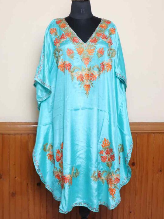 Light Sea Green Kashmiri Kaftan in Cotton Silk | Gulbano Collection