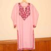 Pink Long Ruby Cotton Kurti with Multicolor Aari Embroidery | Kashmir | Pahalgam Collection