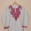 Elegant long Kashmiri Ruby Cotton White Kurti with Aari Embroidery | Pahalgam Collection