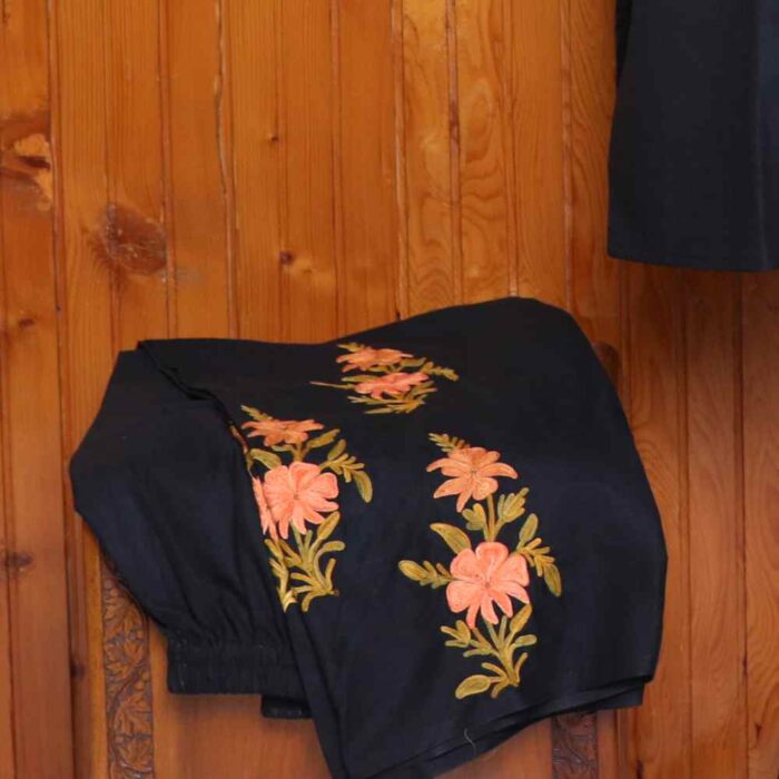 Black Kashmiri Summer Cool Kurti Set with Heavy Aari Embroidery | Gulmohar Collection - Image 4