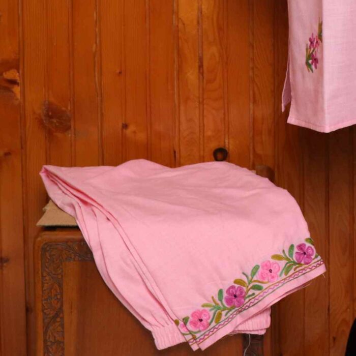 Summer-Friendly Pink Kashmiri Kurti Set in Cool Fabric with Heavy Aari Embroidery | Gulmohar Collection - Image 4