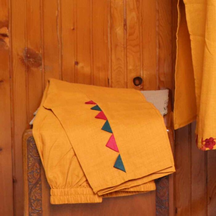 Elegant Mustard Kashmiri Ruby Cotton Kurti Set with Aari Embroidery | Gulmohar Collection - Image 4