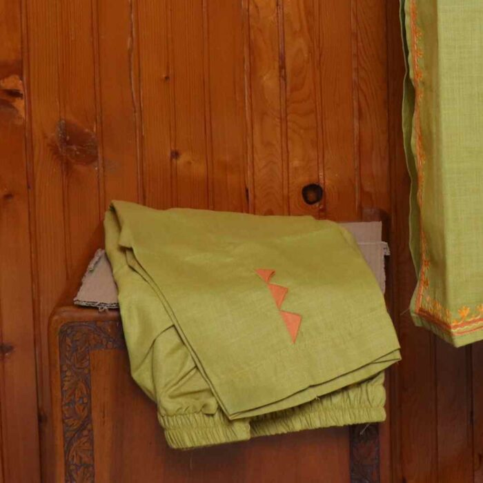 Olive Green Casual-Chic Kashmiri Ruby Cotton Kurti Set with Aari Work | Gulmohar Collection - Image 4