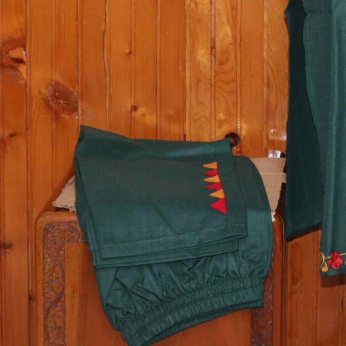 Dark Green Relaxed-Fit Kashmiri Kurti Set in Ruby Cotton with Aari Embroidery | Gulmohar Collection - Image 4