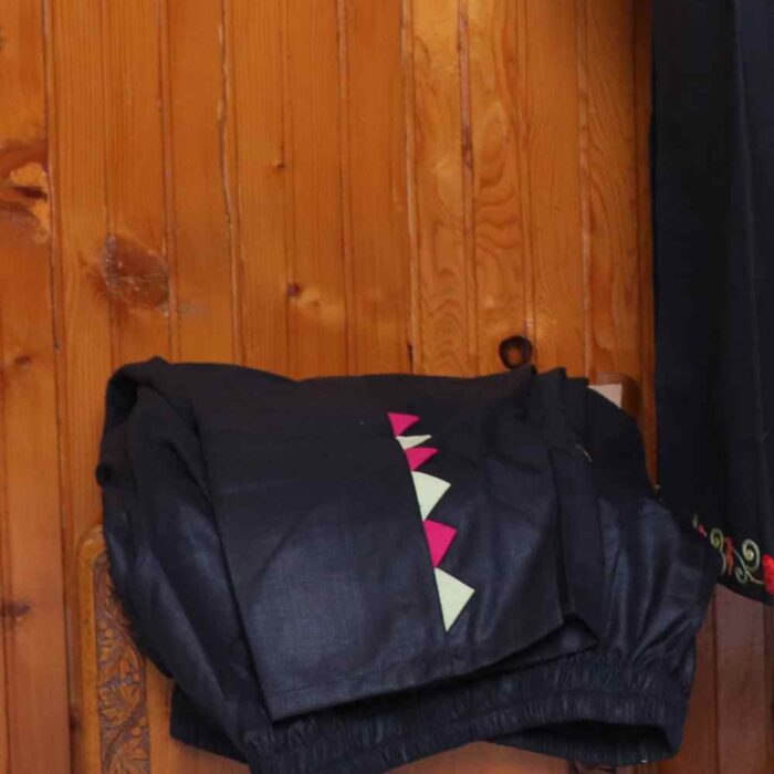 Soft Black Ruby Cotton Kurti Set with Kashmiri Aari Detailing | Gulmohar Collection - Image 4