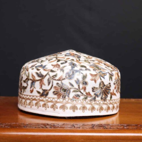 Wadi-i-Hunar White Kashmiri Aari Worked Toosha Cap