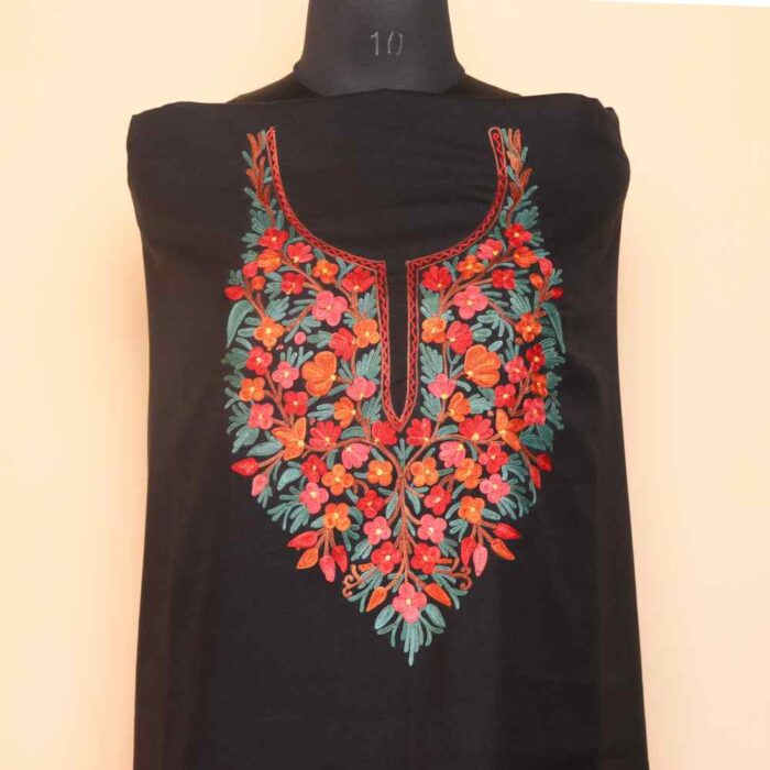 Kashmiri 2PC Summer Cool Black Unstitched Fabric with Aari Embroidery - Zikrejaan Collection
