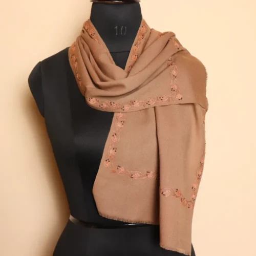 Classic Beige Aari Embroidered Muffler from Srinagar
