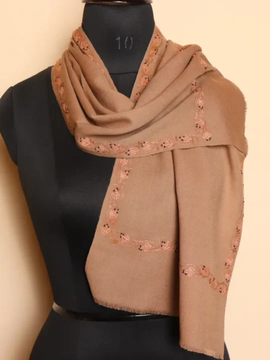 Classic Beige Aari Embroidered Handmade Muffler from Srinagar
