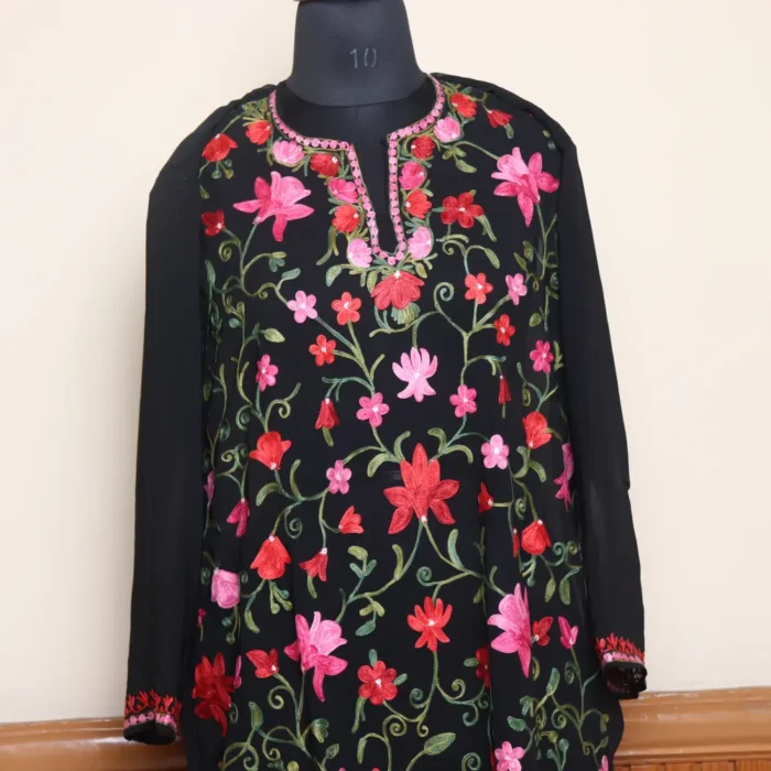 Kashmiri Black Georgette Kurti with All Over Aari Embroidery - Gulbanoo Collection - Image 2