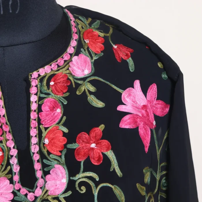 Kashmiri Black Georgette Kurti with All Over Aari Embroidery - Gulbanoo Collection - Image 3