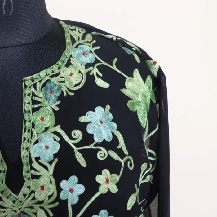 All Over Aari Work Black Georgette Long Kurti from Srinagar - Gulbanoo Collection - Image 3