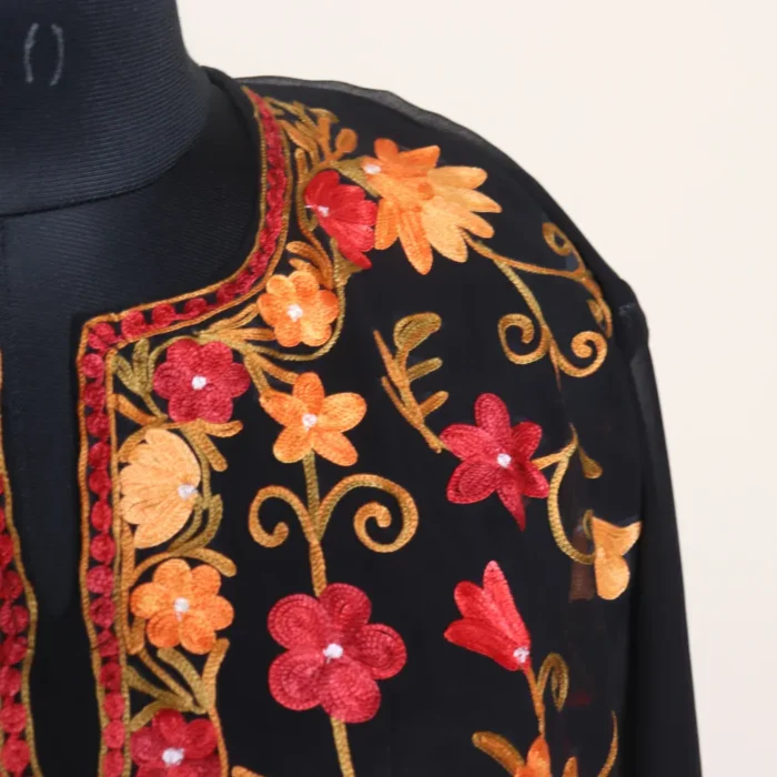 Kashmiri Aari Embroidered Black Georgette Kurti with Full Work - Gulbanoo Collection - Image 3