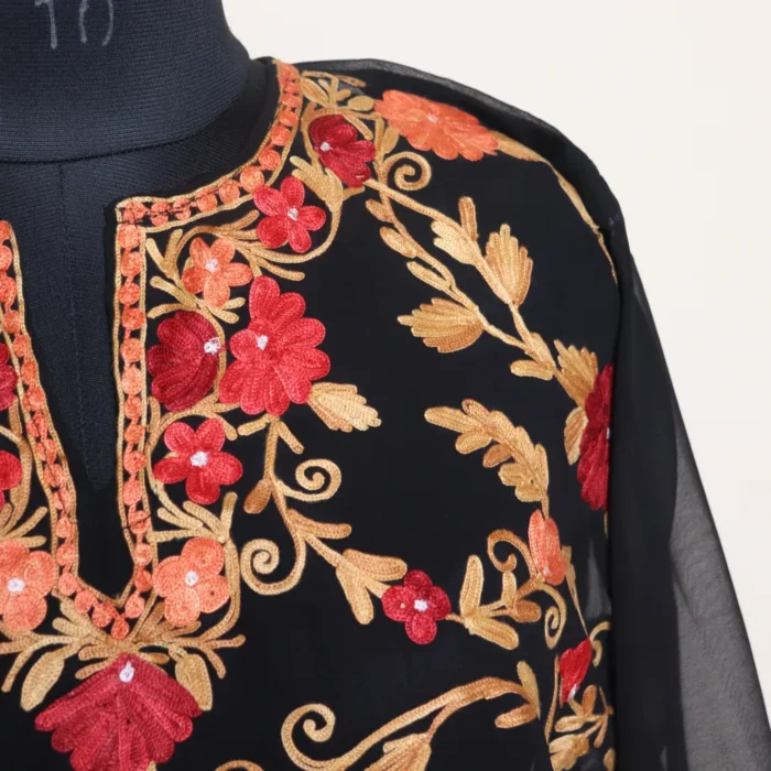 Beautiful Black Kashmiri Georgette Kurti with All-Over Aari Design – Gulbanoo Collection - Image 3