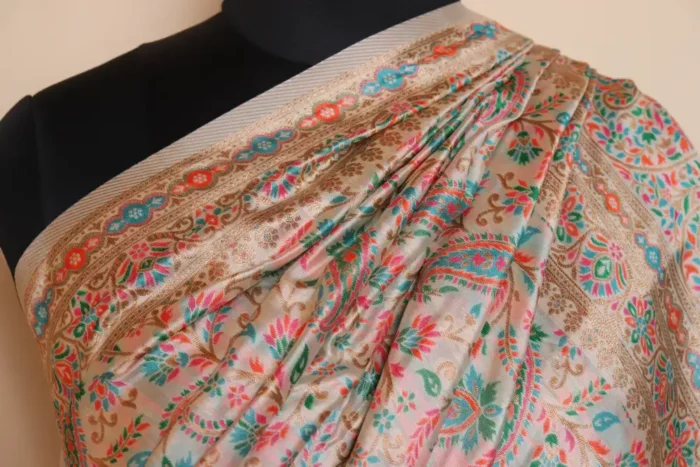Cream Kashmiri Kani Saree with Lokut Badami Design - Salma - Image 5