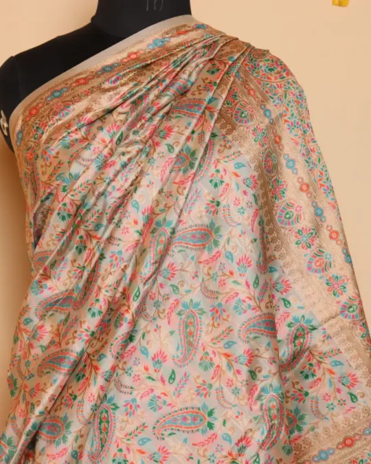 Cream Kashmiri Kani Saree with Lokut Badami Design - Salma