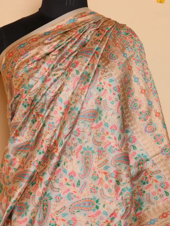Cream Kashmiri Kani Saree with Lokut Badami Design - Salma