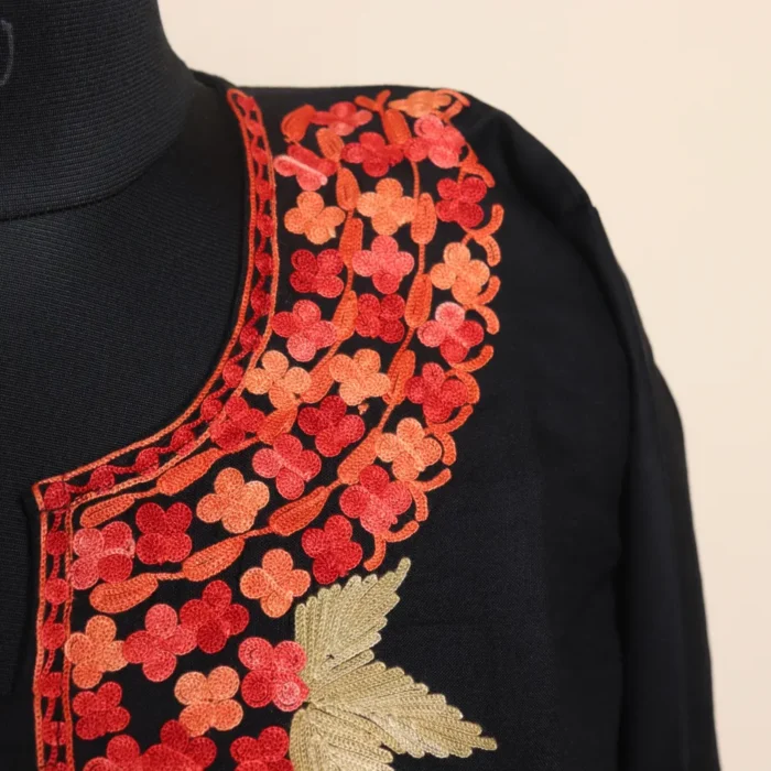 Black Long Ruby Cotton Kurti with Kashmiri Aari Work | Pahalgam Collection - Image 3