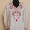 Long Kashmiri White Embroidered Aari Kurti in Ruby Cotton | Pahalgam Collection