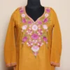 Adorable Mustard Long Kurti from Kashmir in Cotton with Aari Work | Pahalgam Collection