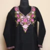 Kashmiri Black Long Aari Worked Cotton Kurti | Pahalgam Collection