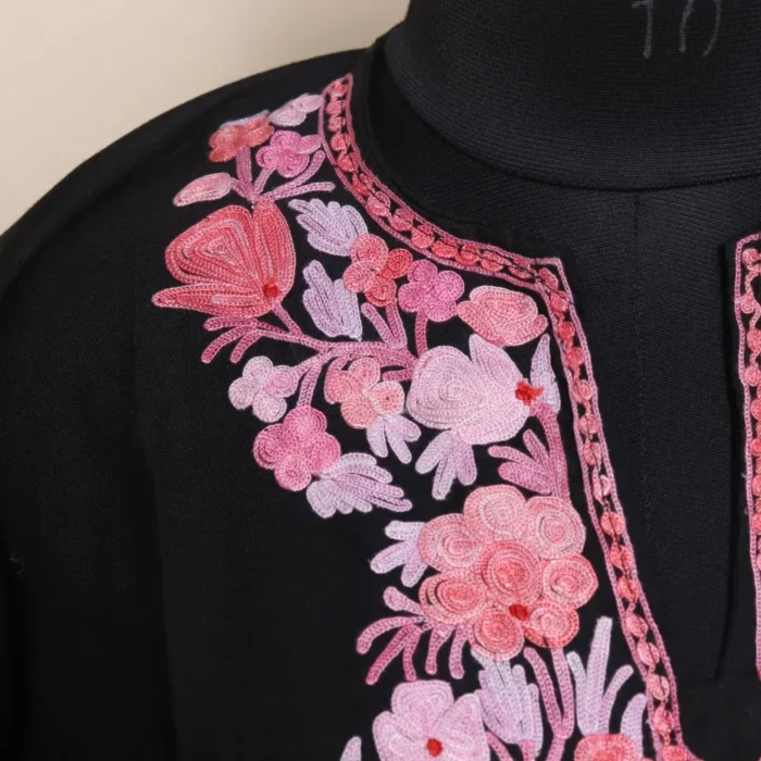 Kashmiri Black Aari Embroidered Short Ruby Cotton Kurti | Pahalgam Collection - Image 4