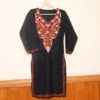Aari Embroidered Black Long Cotton Kurti from Kashmir | Pahalgam Collection