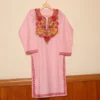 Kashmiri Long Pink Cotton Kurti with Golden Aari Work | Pahalgam Collection