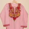 Kashmiri Long Pink Cotton Kurti with Golden Aari Work | Pahalgam Collection