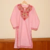 Kashmiri Pinkish Long Cotton Kurti with Elegent Aari Embroidery | Pahalgam Collection
