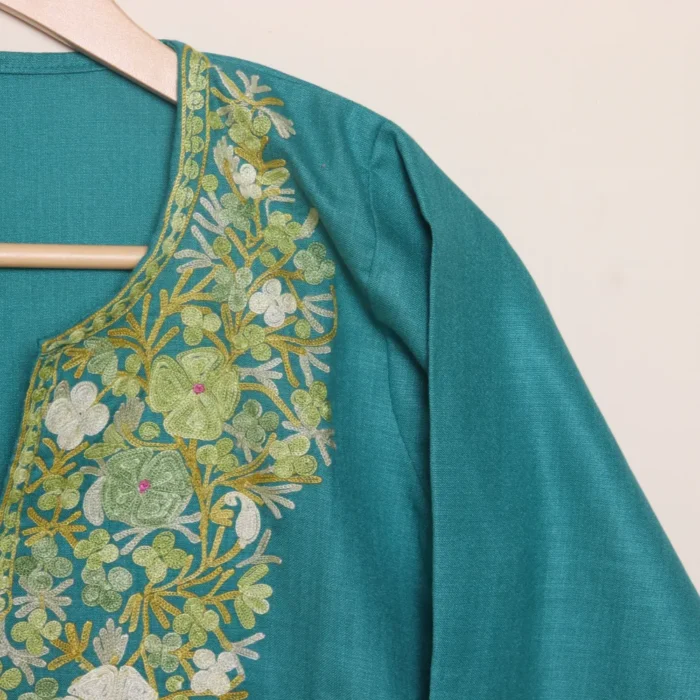 Aari Embroidered Green Long Cotton Kurti | Pahalgam Collection - Image 3