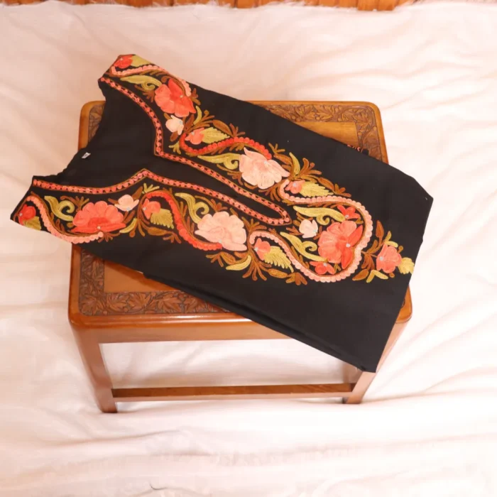 Beautiful Long Ruby Cotton Black Kurti with Kashmiri Aari Work | Pahalgam Collection - Image 3