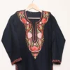 Beautiful Long Ruby Cotton Black Kurti with Kashmiri Aari Work | Pahalgam Collection