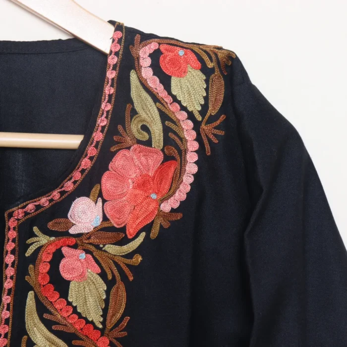Beautiful Long Ruby Cotton Black Kurti with Kashmiri Aari Work | Pahalgam Collection - Image 4