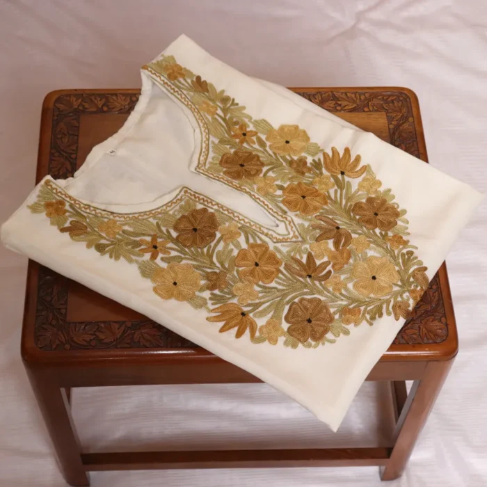 Kashmiri Short Aari Work Creamy Ruby Cotton Kurti with Everyday Charm | Pahalgam Collection - Image 2