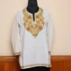Kashmiri Short Aari Work Creamy Ruby Cotton Kurti with Everyday Charm | Pahalgam Collection