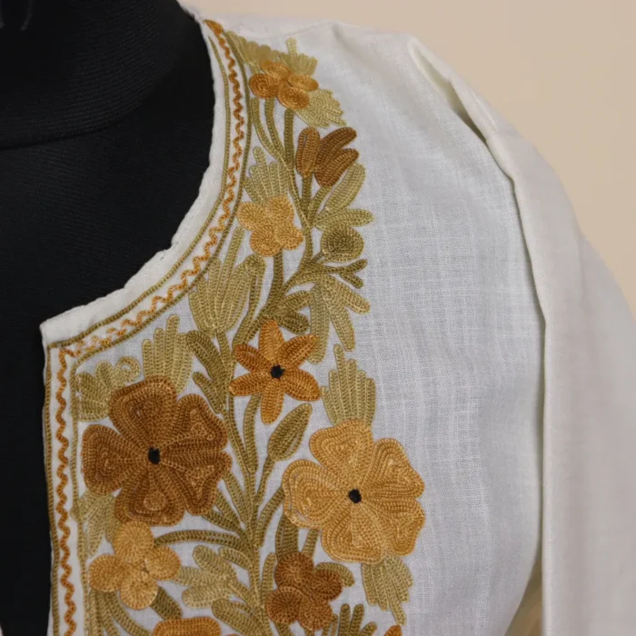 Kashmiri Short Aari Work Creamy Ruby Cotton Kurti with Everyday Charm | Pahalgam Collection - Image 4