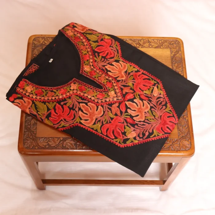 Elegant Aari Work Black Short Kashmiri Chinari Cotton Kurti | Pahalgam Collection - Image 2