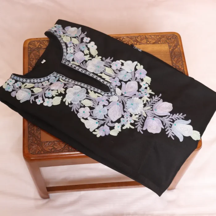 Kashmiri Short Ruby Cotton Black Kurti with Aari Details | Pahalgam Collection - Image 2