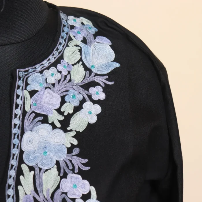 Kashmiri Short Ruby Cotton Black Kurti with Aari Details | Pahalgam Collection - Image 4