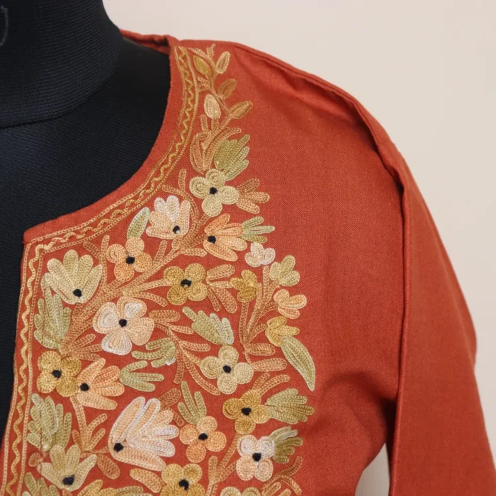 Rustic Orange Kashmiri Short Cotton Kurti with Aari Design | Pahalgam Collection - Image 4