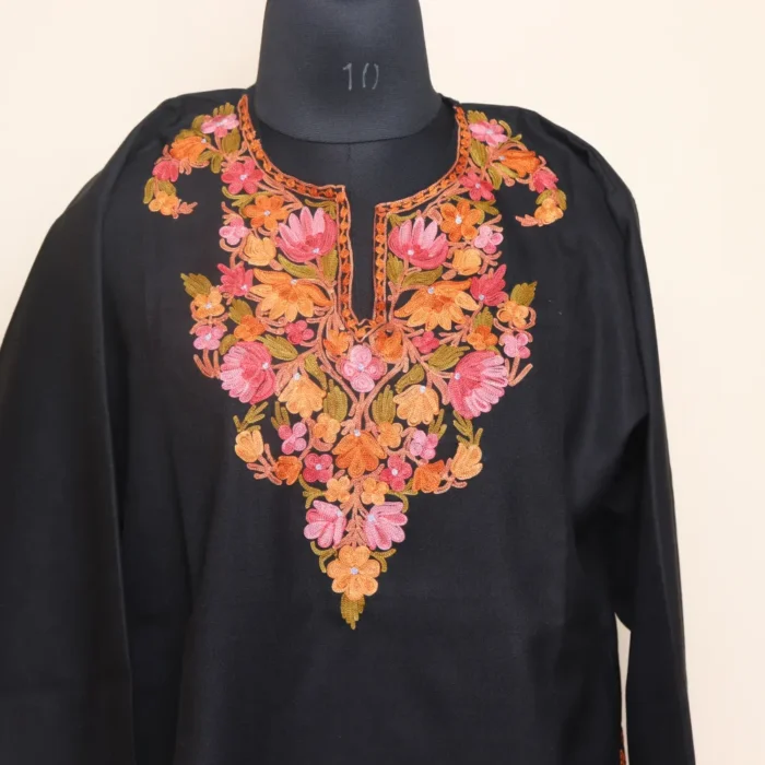 Black Short Cotton Kurti with Kashmiri Aari Motifs | Pahalgam Collection - Image 3