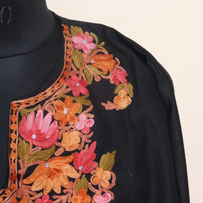 Black Short Cotton Kurti with Kashmiri Aari Motifs | Pahalgam Collection - Image 4