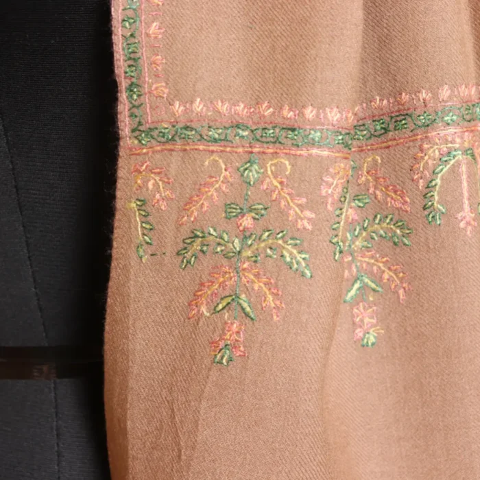 Beige Sozni Needle Worked 64 Count Muffler from Kashmir - Image 3