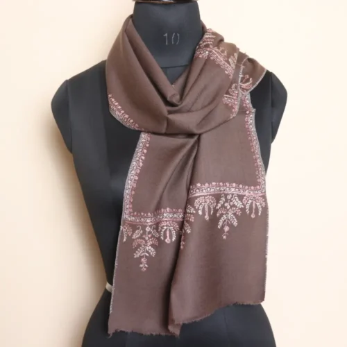 Dark Beige Hand Sozni Worked 64 Count Muffler from Kashmir