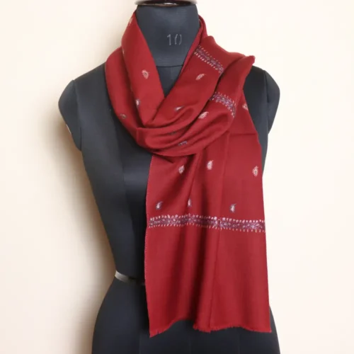 Soft Maroon 64 Count Muffler with Kashmiri Sozni Embroidery