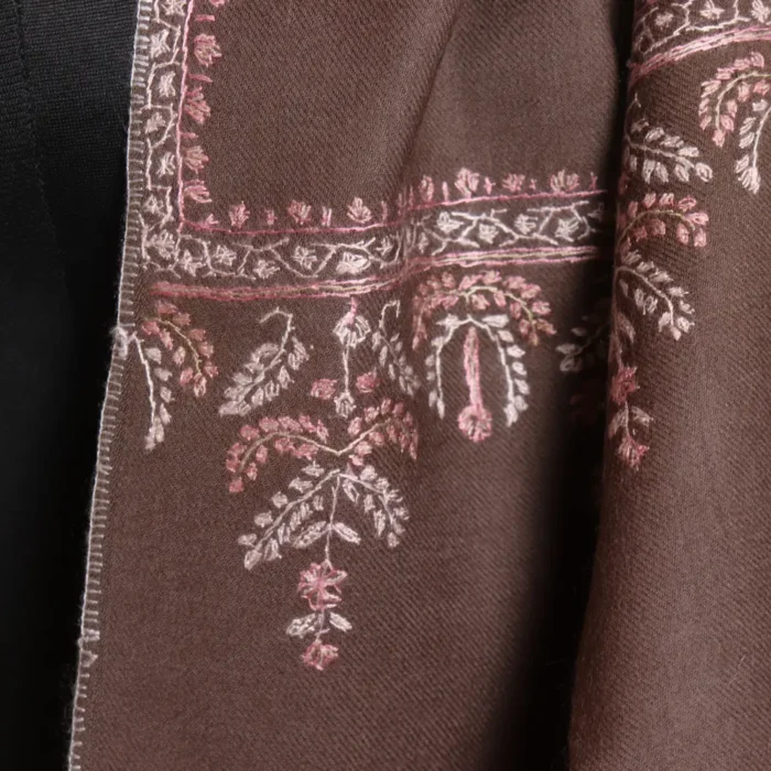 Dark Beige Hand Sozni Worked 64 Count Muffler from Kashmir - Image 3