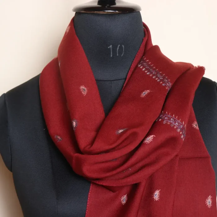 Soft Maroon 64 Count Muffler with Kashmiri Sozni Embroidery - Image 3
